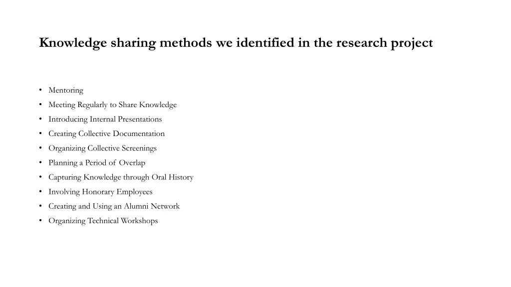knowledge sharing methods we identified