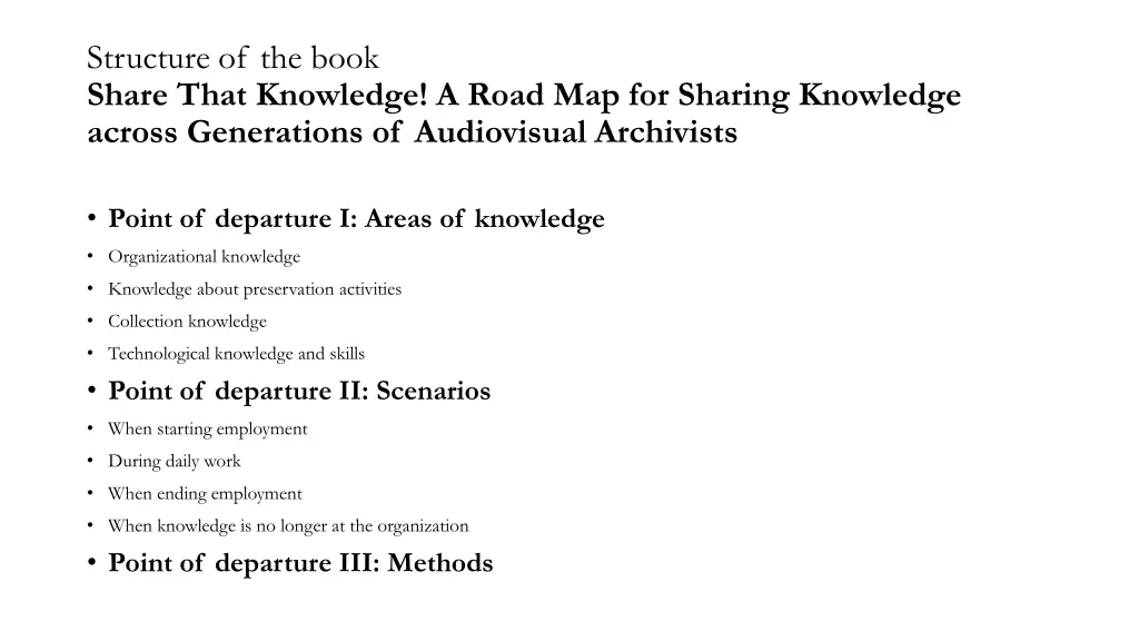 structure of the book share that knowledge a road 1