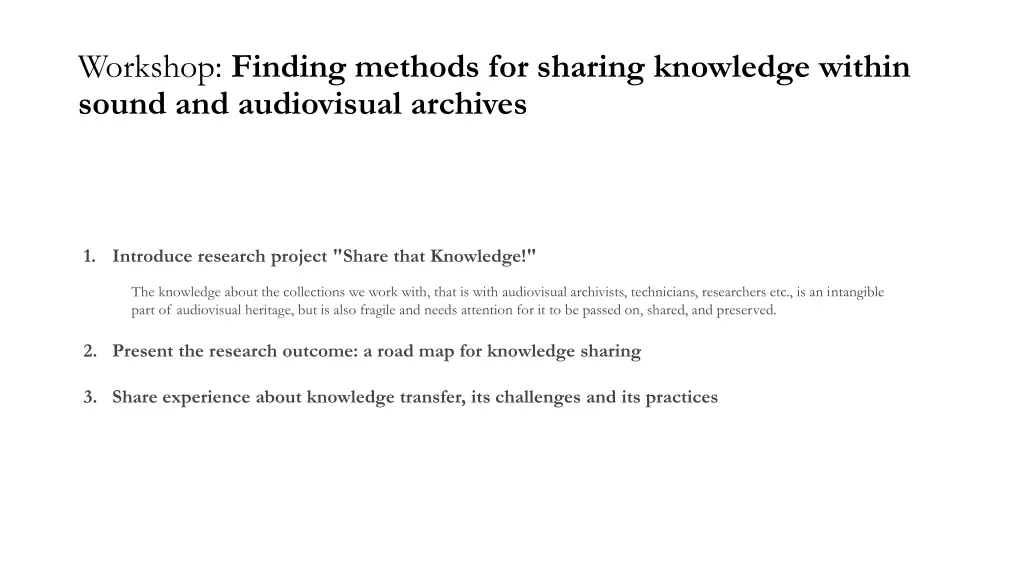 workshop finding methods for sharing knowledge