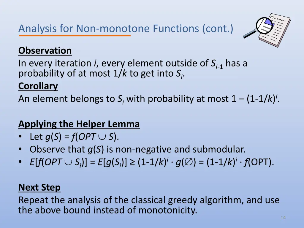 analysis for non monotone functions cont