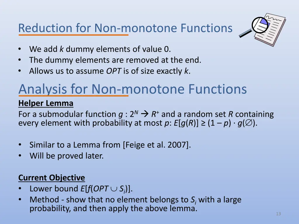reduction for non monotone functions