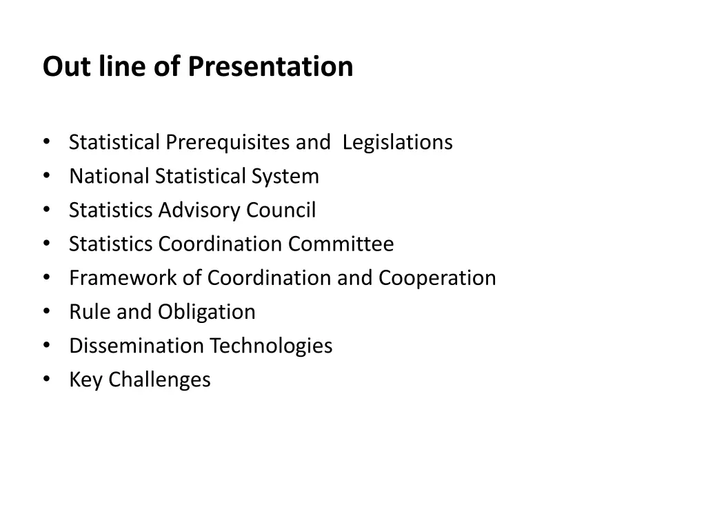 out line of presentation