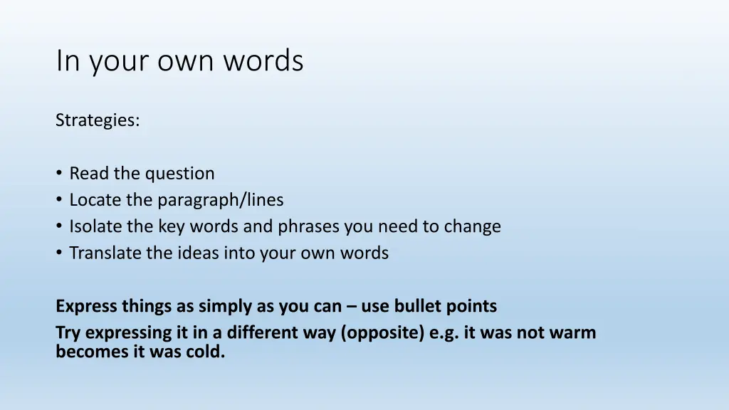in your own words
