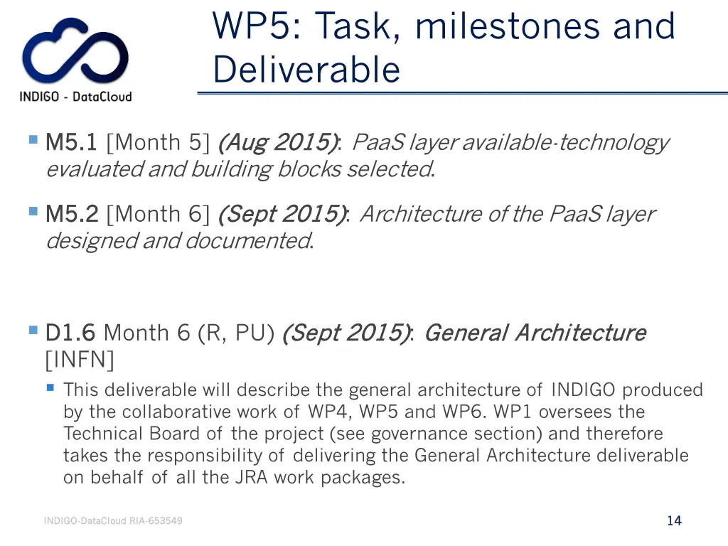 wp5 task milestones and deliverable