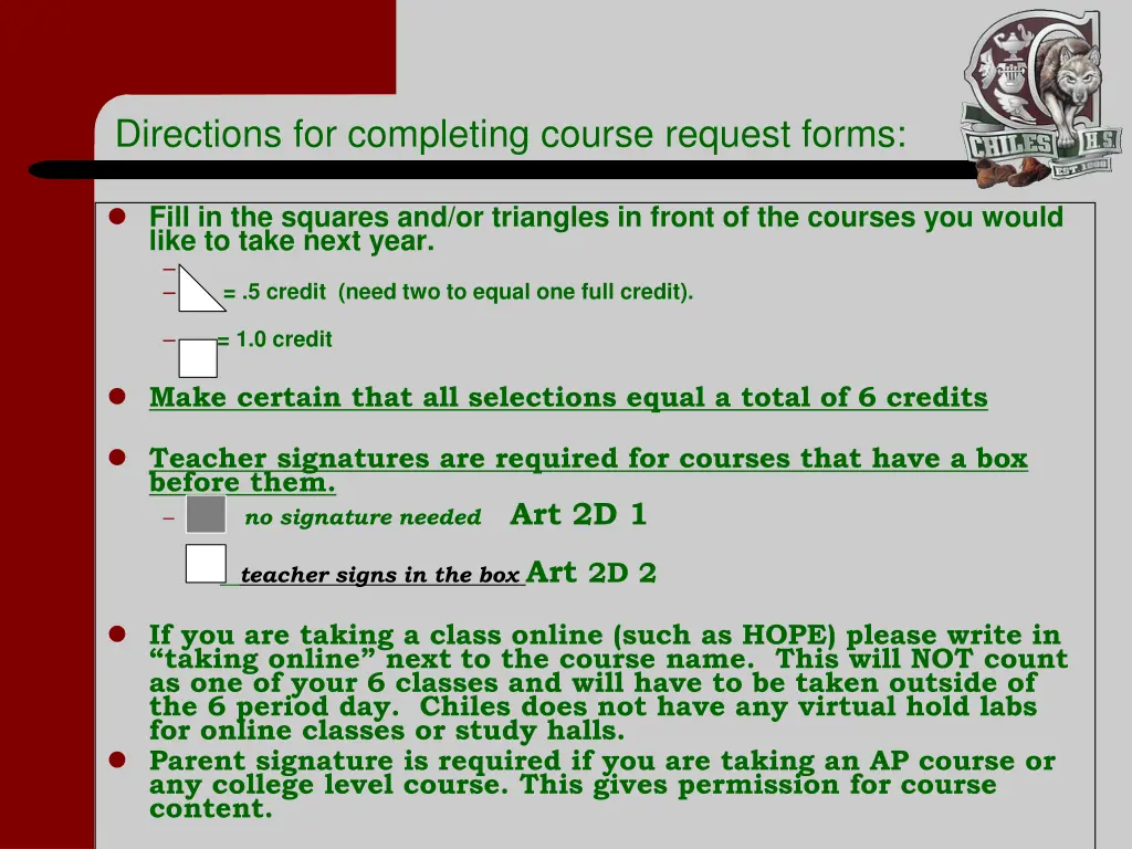 directions for completing course request forms