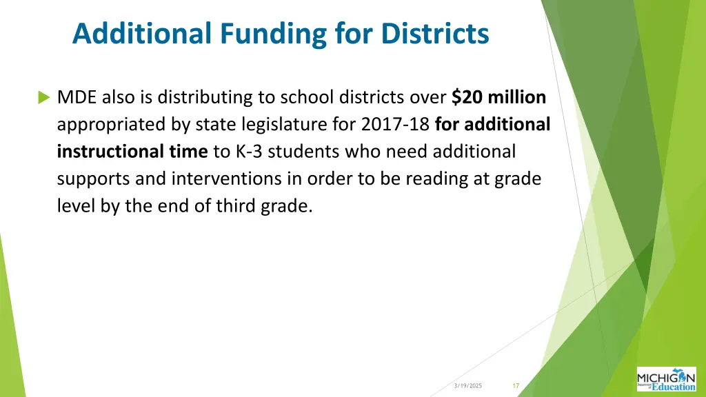 additional funding for districts