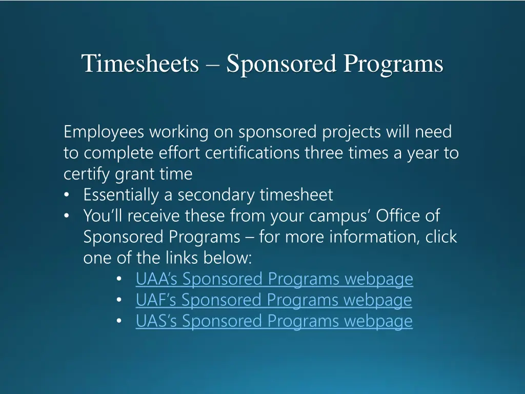 timesheets sponsored programs