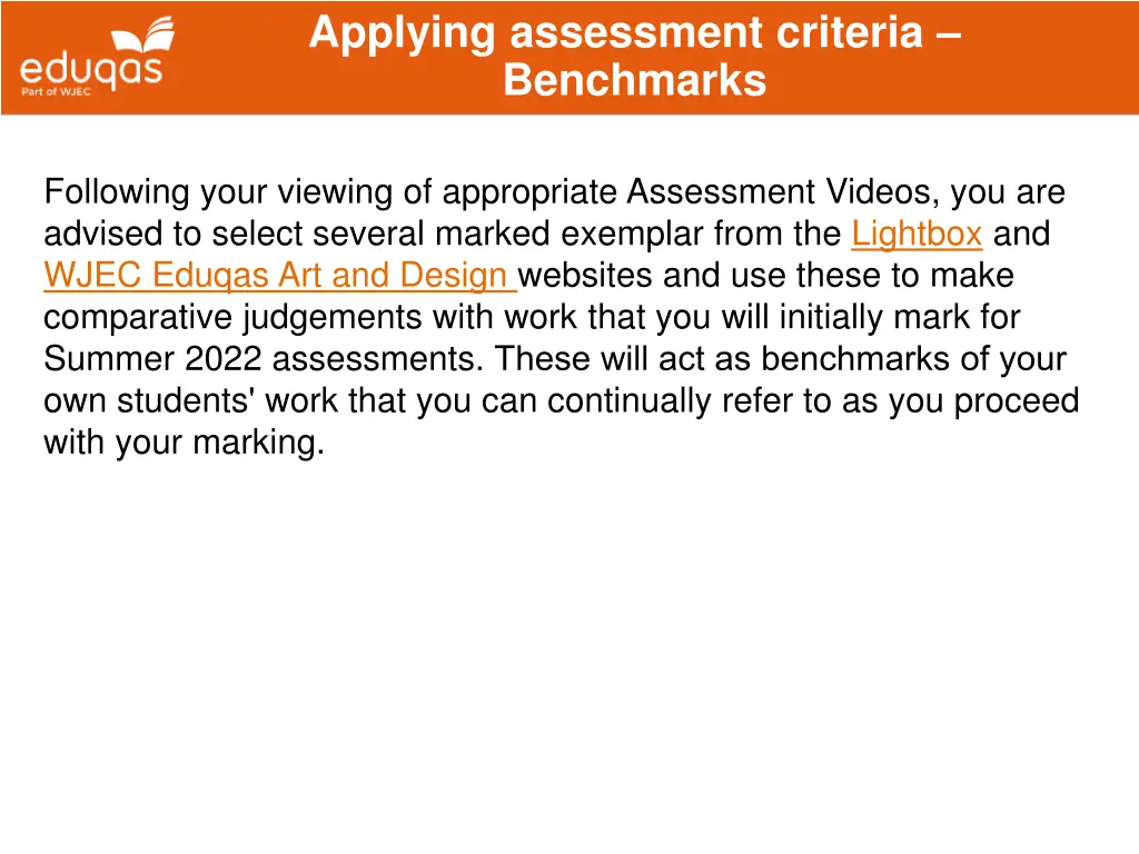 applying assessment criteria benchmarks