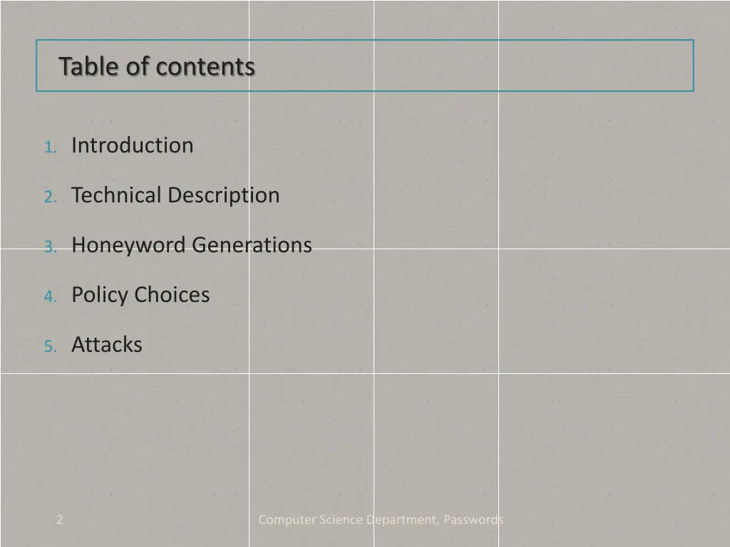 table of contents