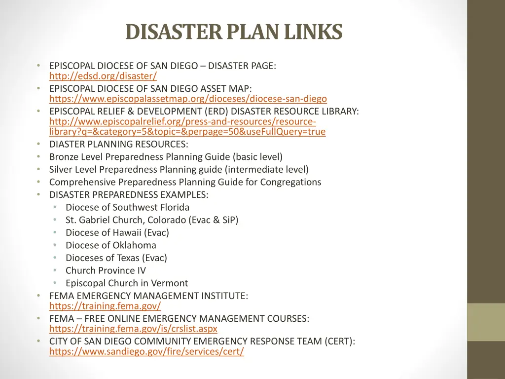 disaster plan links