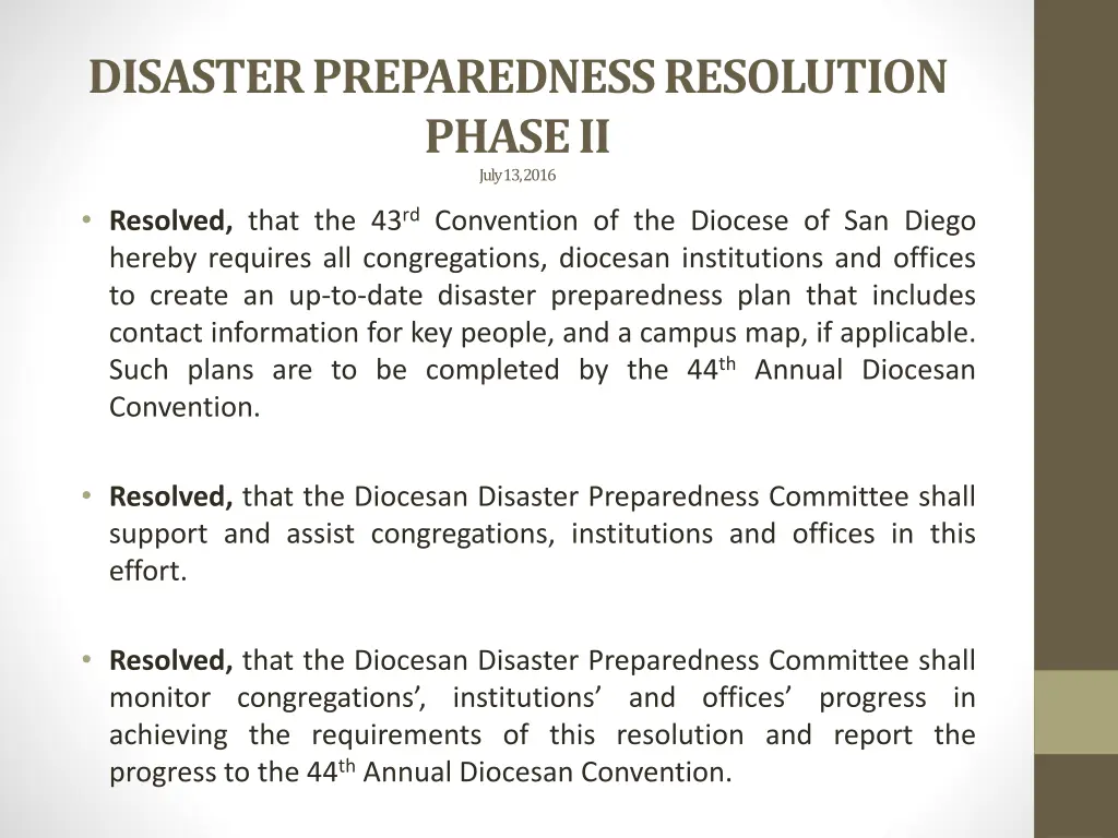 disaster preparedness resolution phase ii july