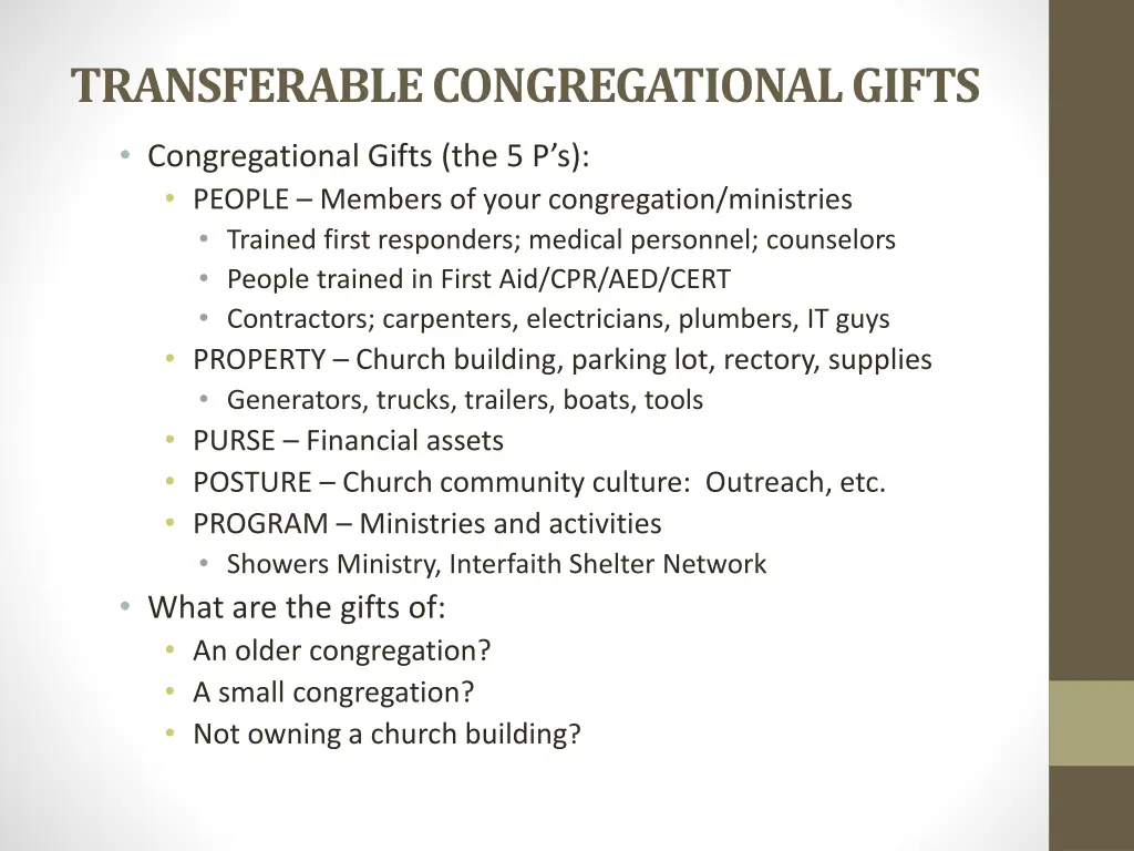 transferable congregational gifts