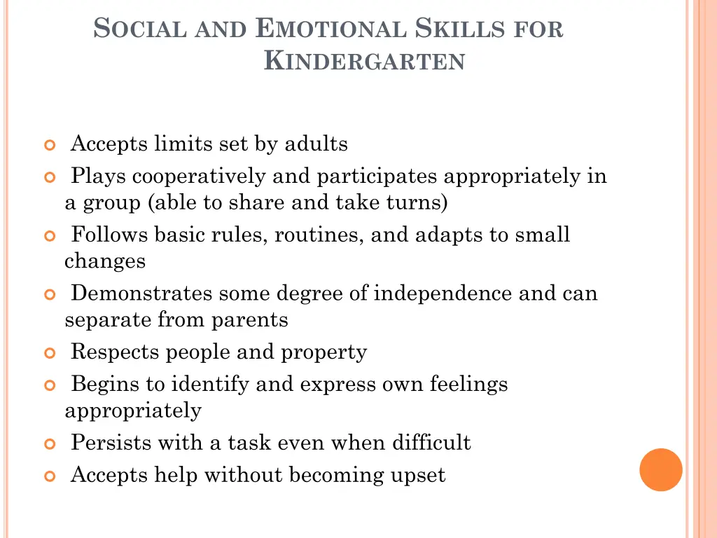 s ocial and e motional s kills for k indergarten