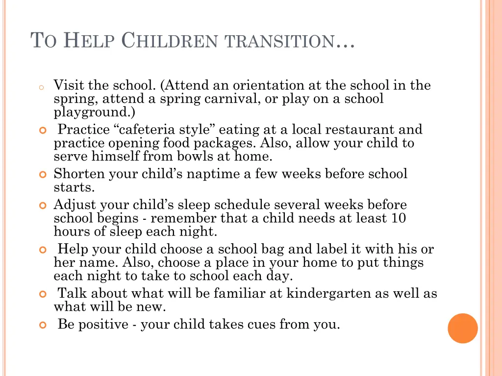 t o h elp c hildren transition