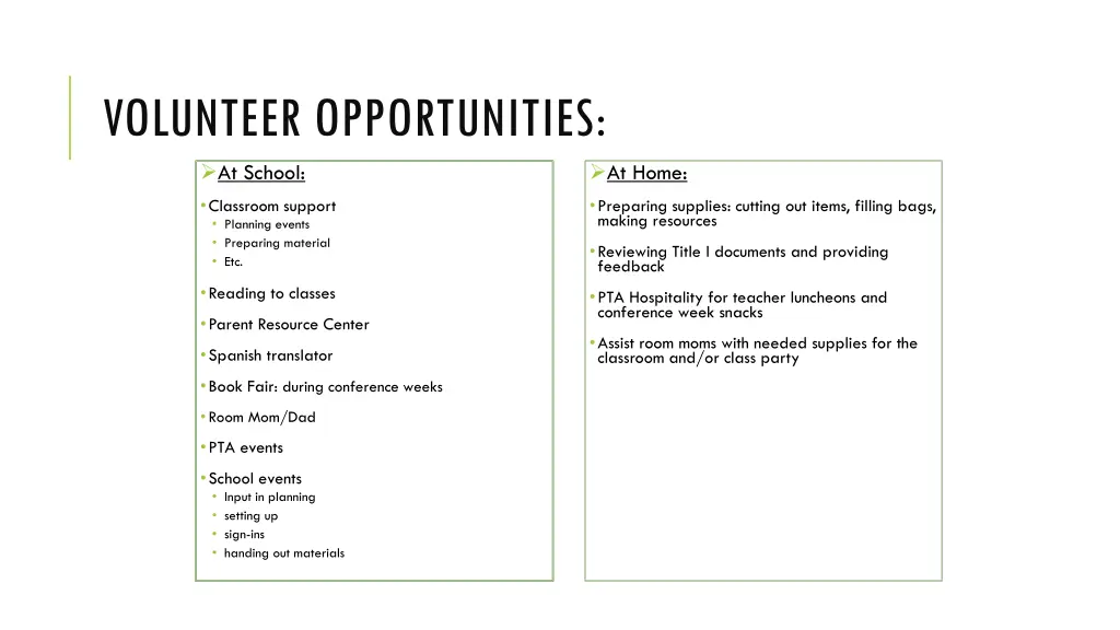 volunteer opportunities at school