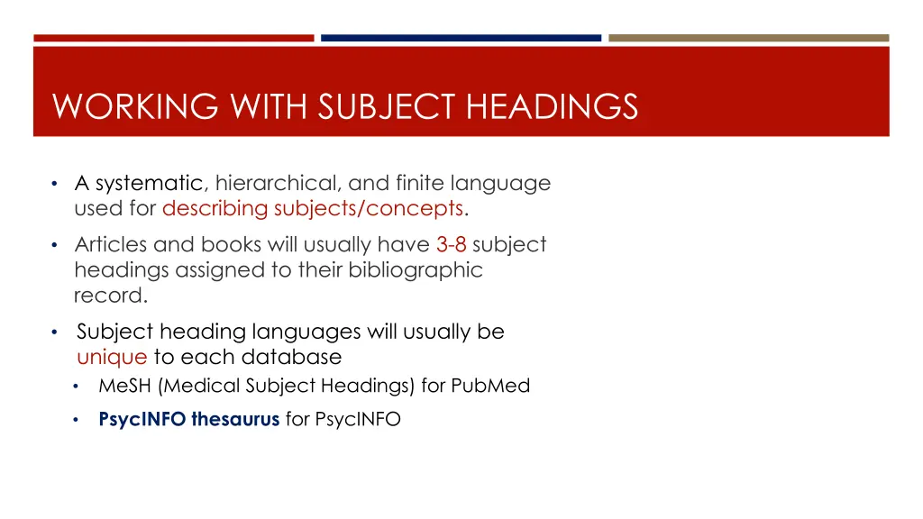 working with subject headings