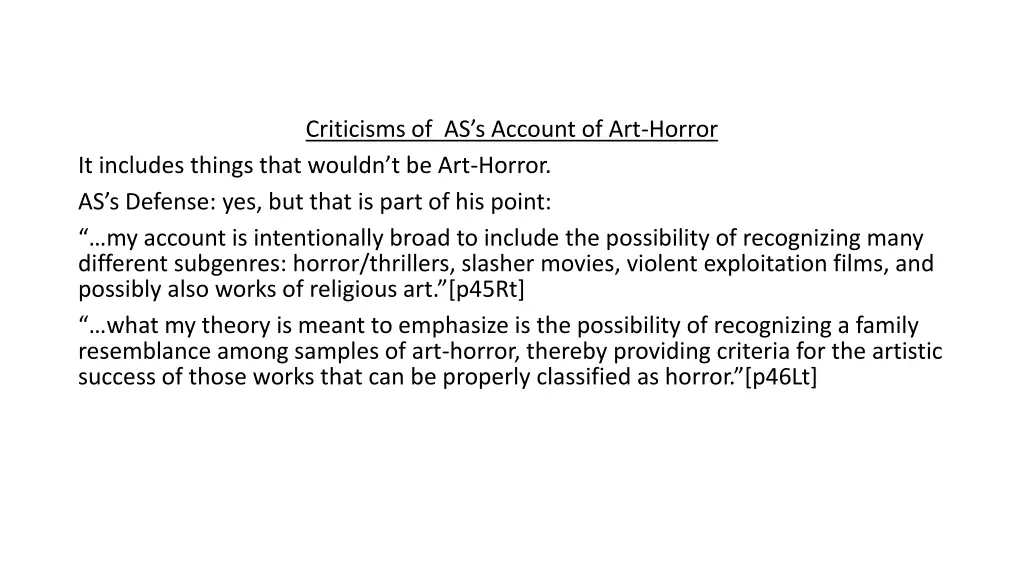 criticisms of as s account of art horror