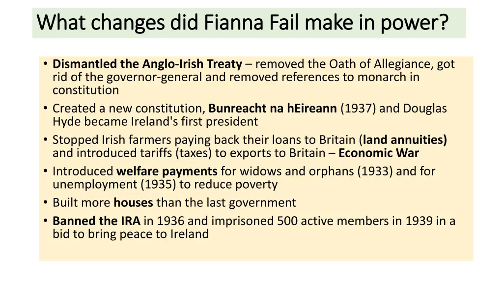 what changes did fianna fail make in power what