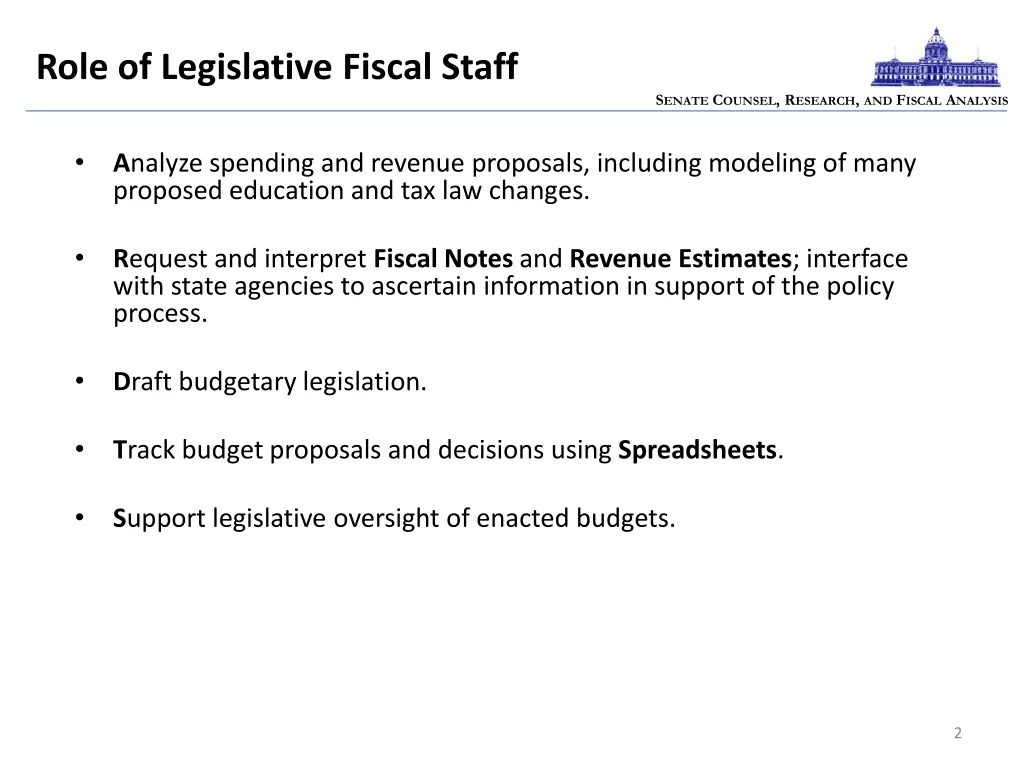 role of legislative fiscal staff