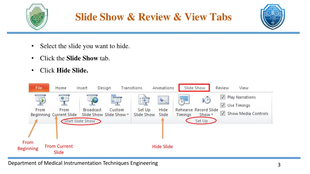 slide show review view tabs 1
