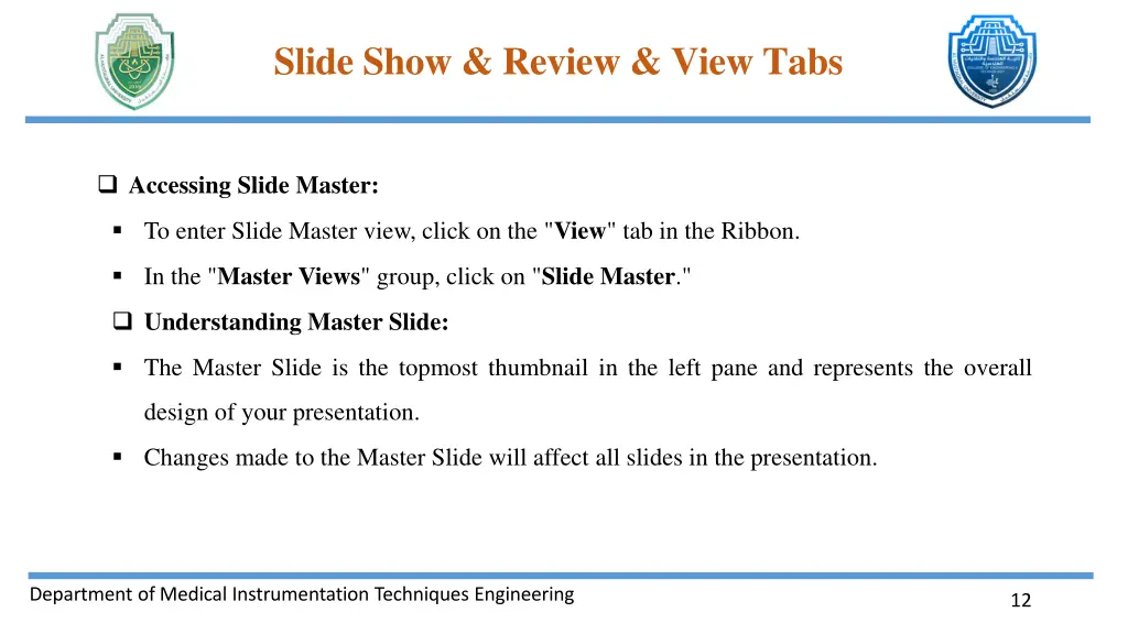 slide show review view tabs 10