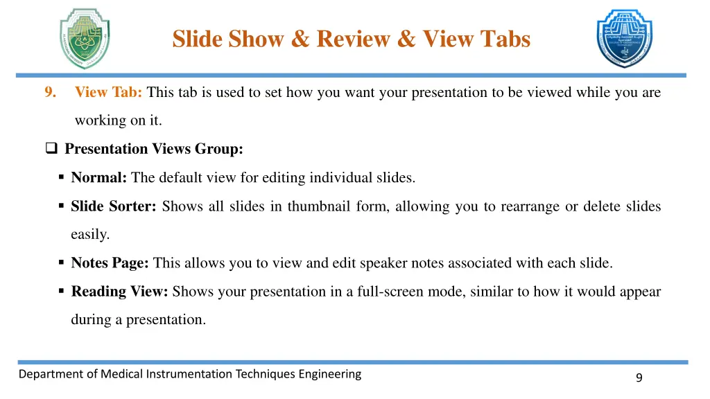 slide show review view tabs 7