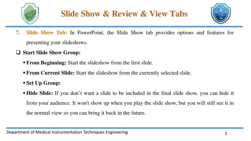 slide show review view tabs