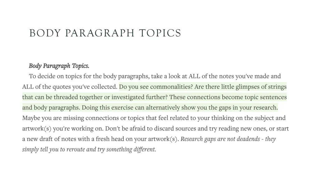 body paragraph topics