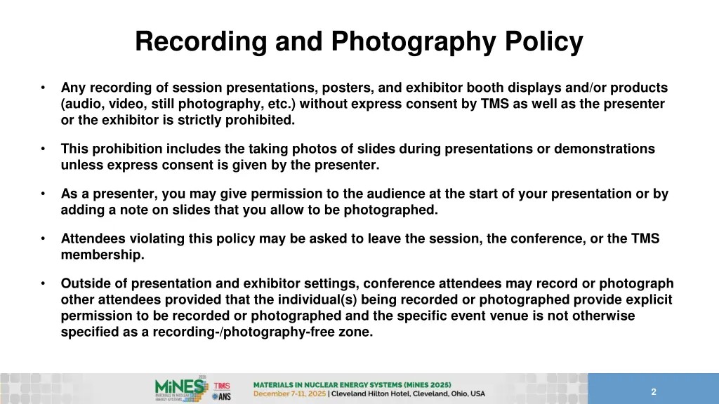 recording and photography policy