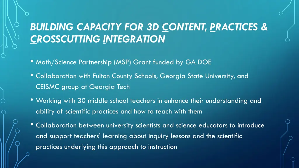 building capacity for 3d content practices