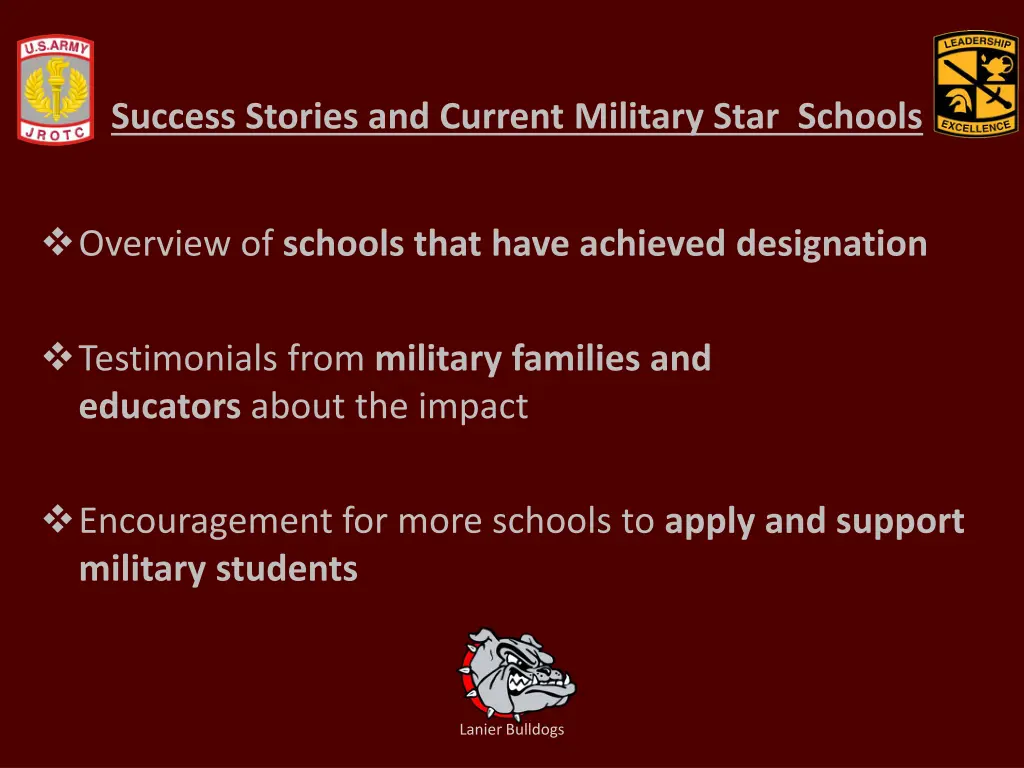 success stories and current military star schools