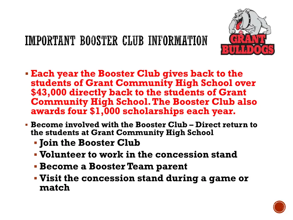 important booster club information