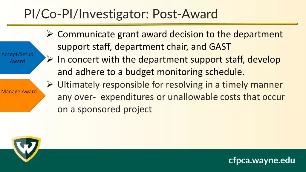 pi co pi investigator post award