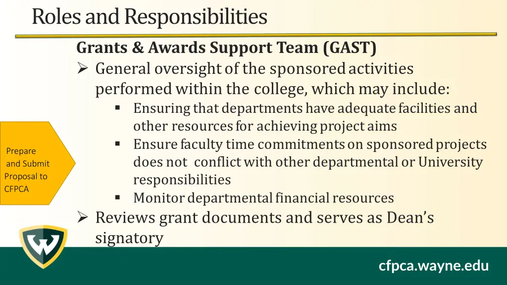 roles and responsibilities grants awards support