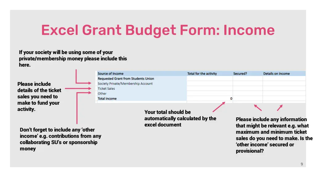 excel grant budget form income