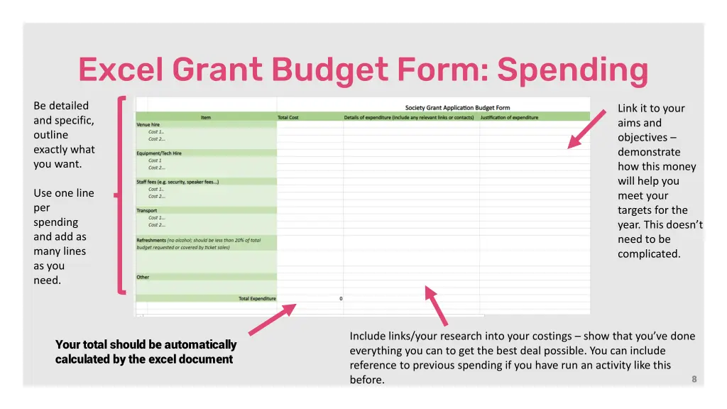 excel grant budget form spending