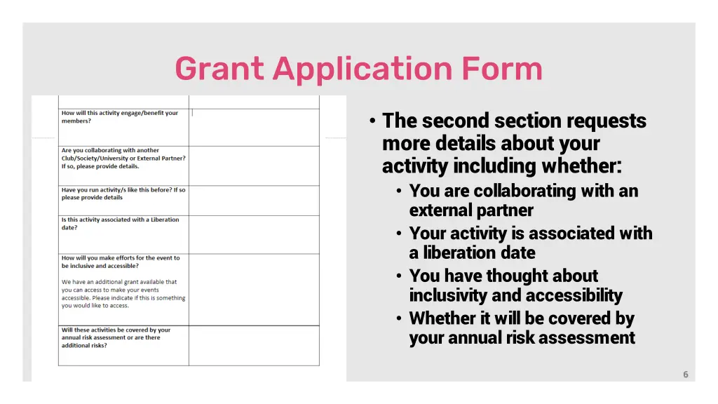 grant application form