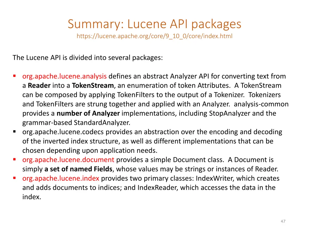 summary lucene api packages https lucene apache