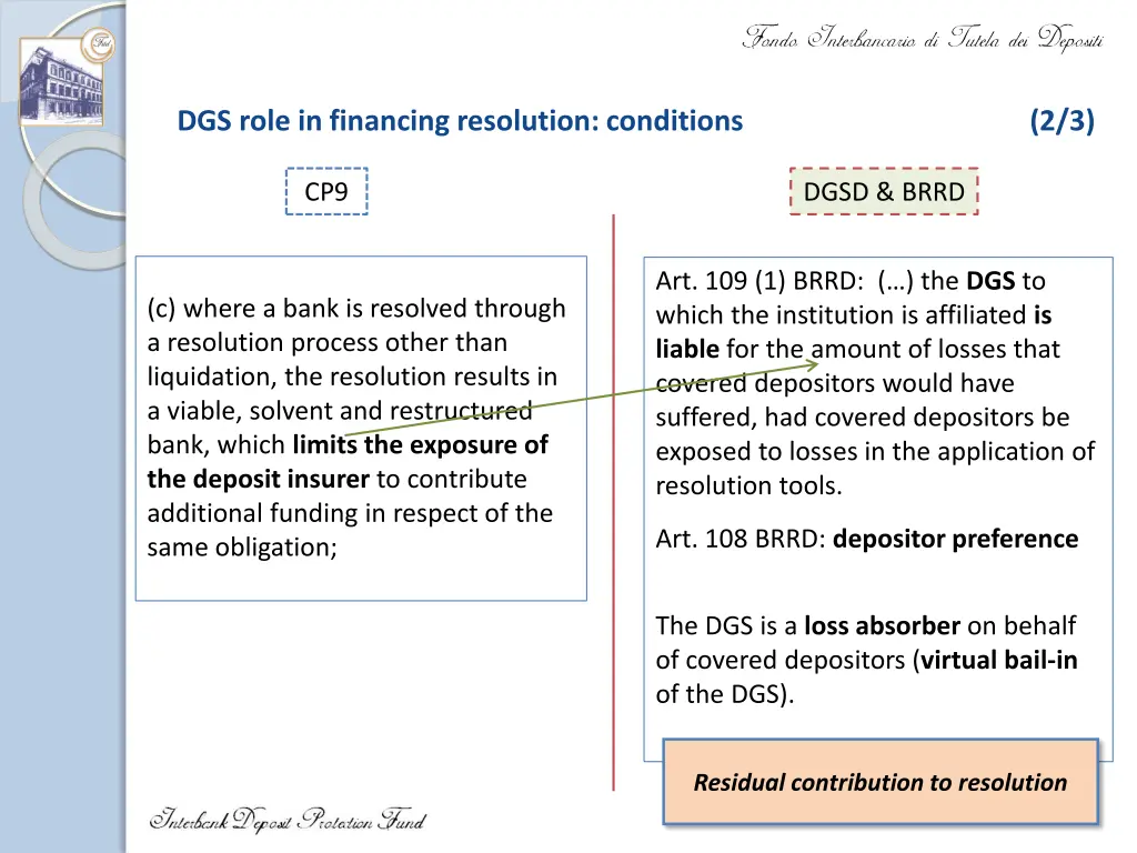 dgs role in financing resolution conditions 1
