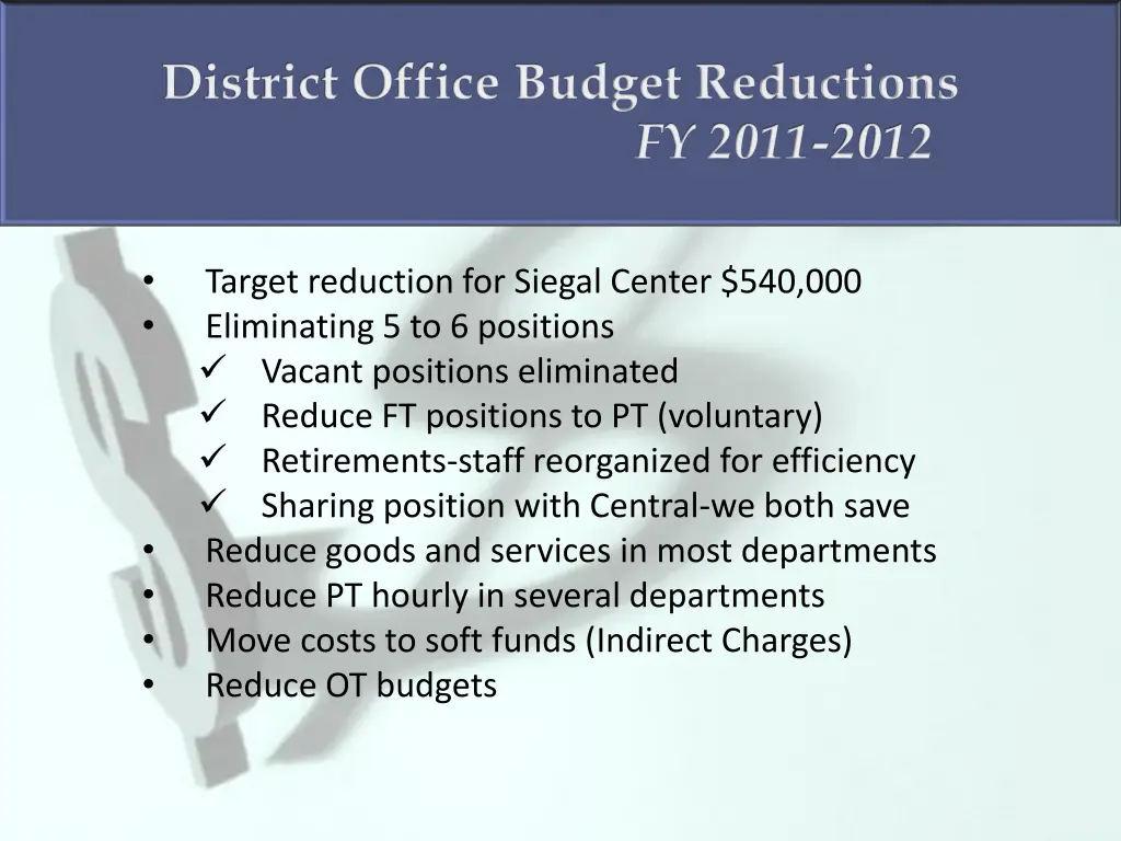 district office budget reductions