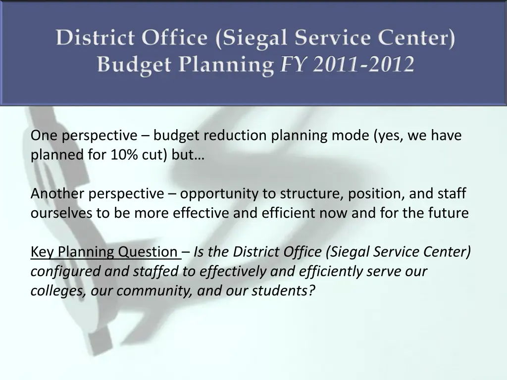 district office siegal service center budget