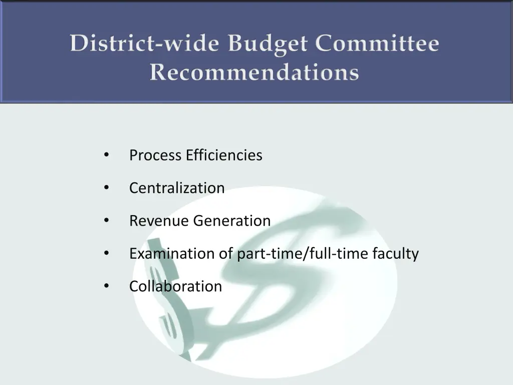 district wide budget committee recommendations