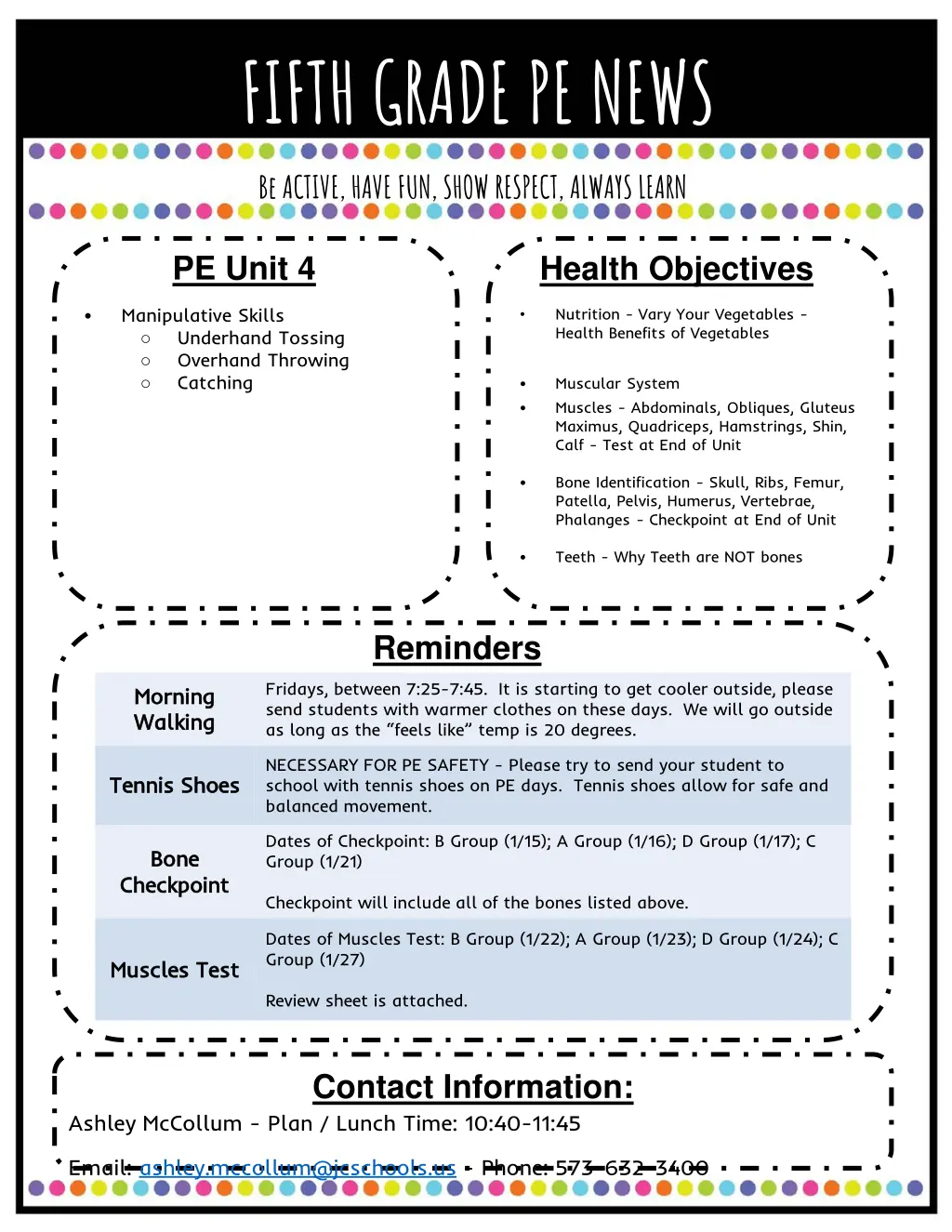 fifth grade pe news