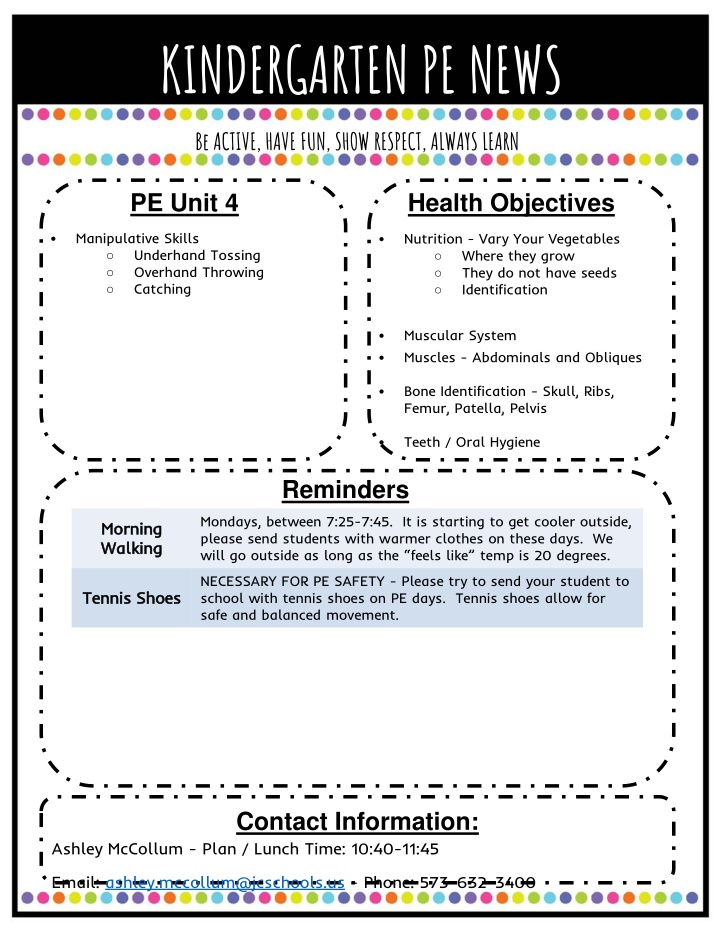 kindergarten pe news