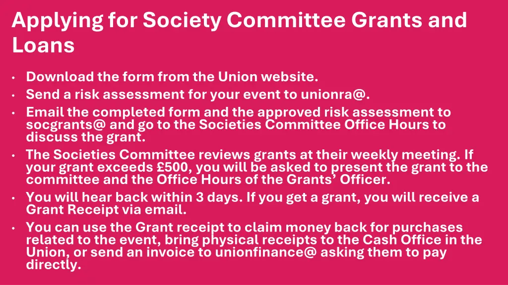 applying for society committee grants and loans