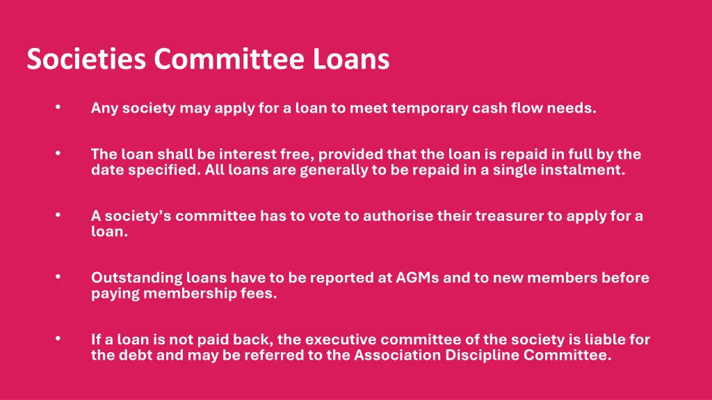 societies committee loans
