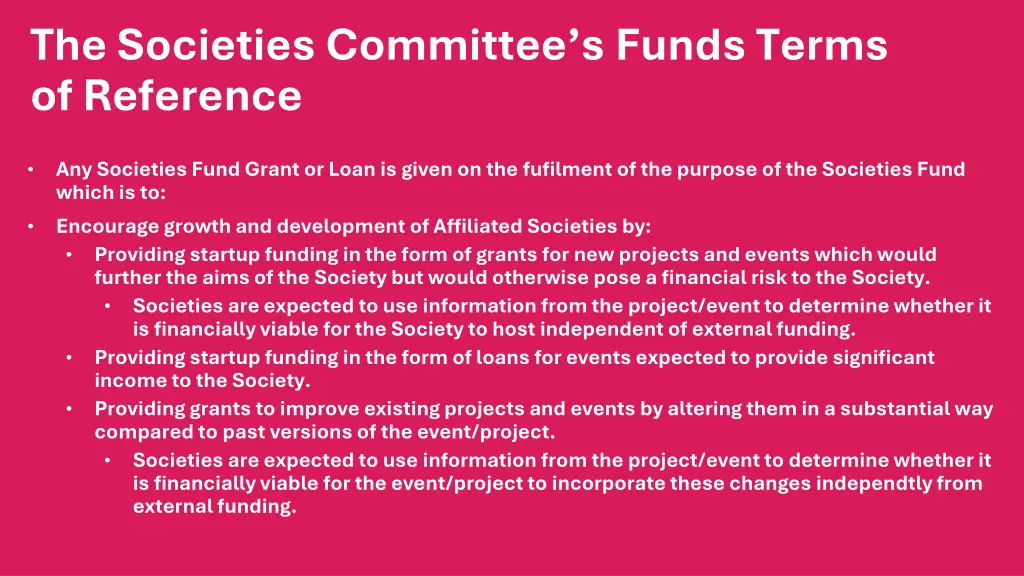 the societies committee s funds terms of reference