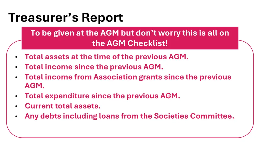 treasurer s report to be given