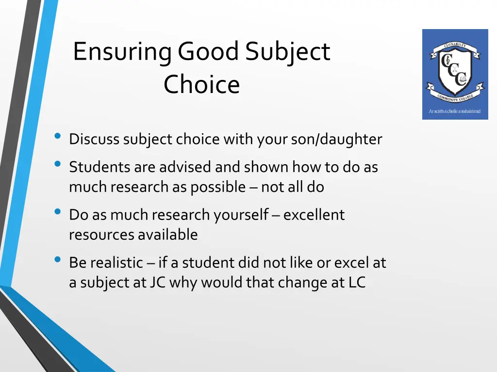ensuring good subject choice