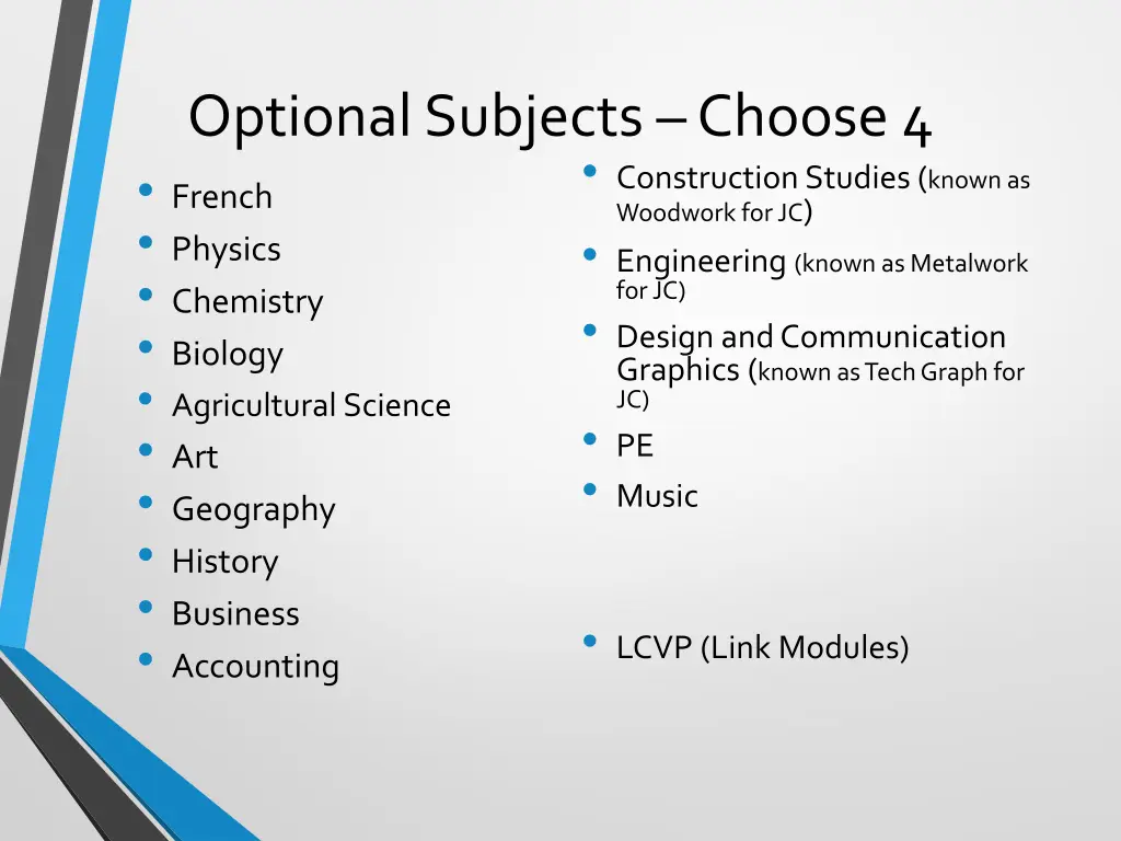 optional subjects choose 4 french physics